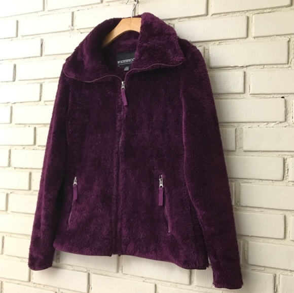 Weatherproof Faux Fur Fleece Plush Fuzzy Jacket Pockets Small PLUM PURPLE NWT - Picture 3 of 3